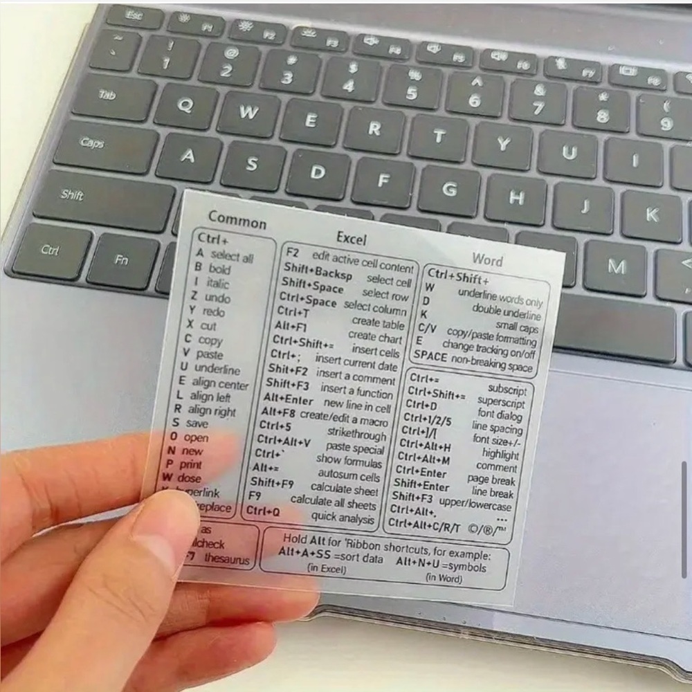Transparent Word & Excel Keyboard Shortcut sticker Guide